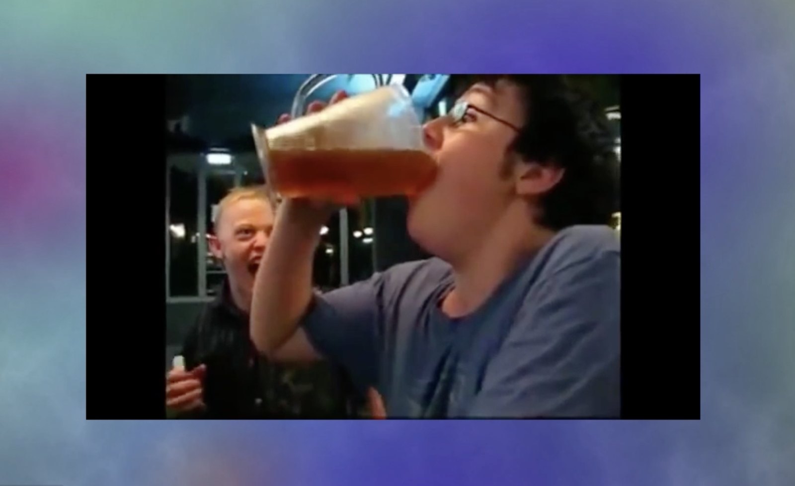 freebeer enlightenment — video still: someone downing a glass of beer in one go