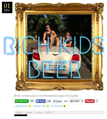 Rich Kids Beer, 12 Dec 2014 — couple on a white Bentley, cyan neon