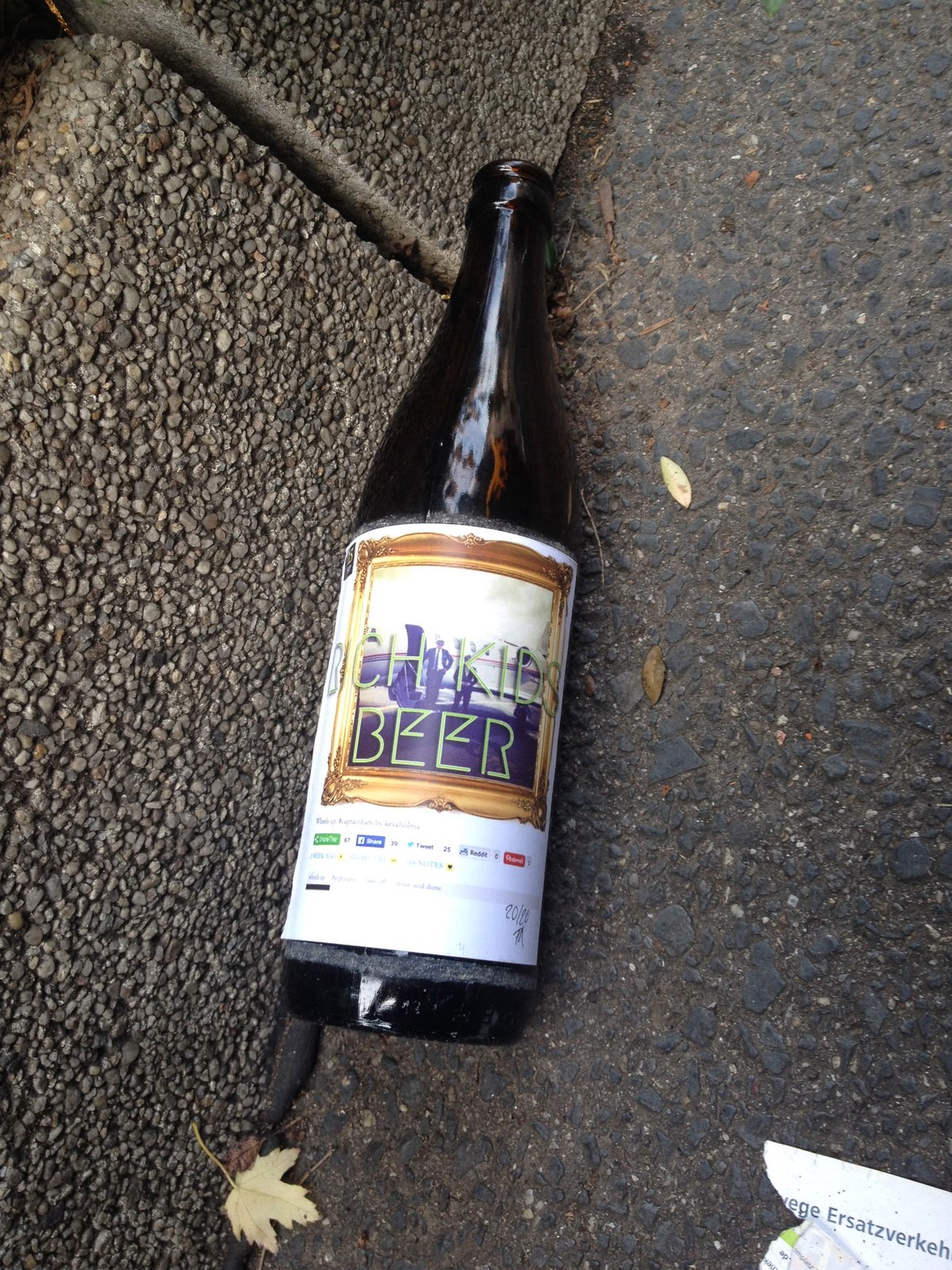 A bottle lying on the pavement